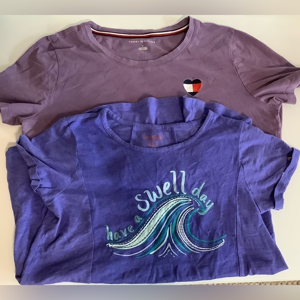 Tommy Hilfiger Girls Size M Purple Short Sleeve Tees & Cat & Jack Sz M Preloved